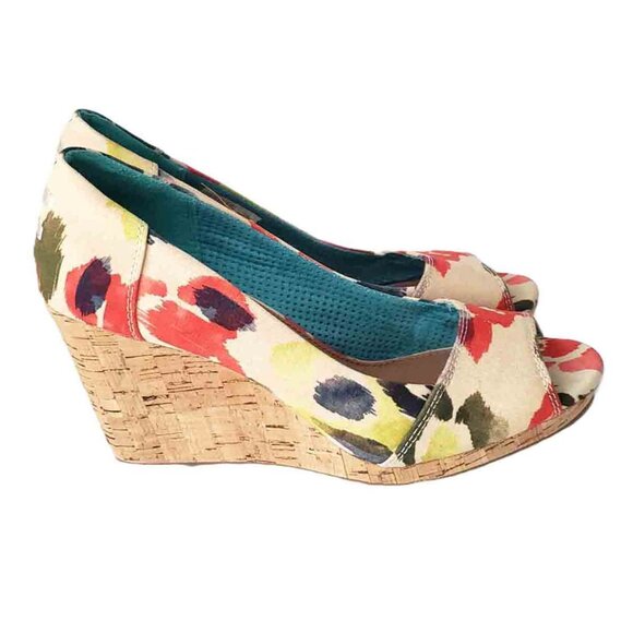 NEW Toms Espadrilles Shoes Cork Wedge Platform Open Toe Women's Size 8 - Picture 1 of 5